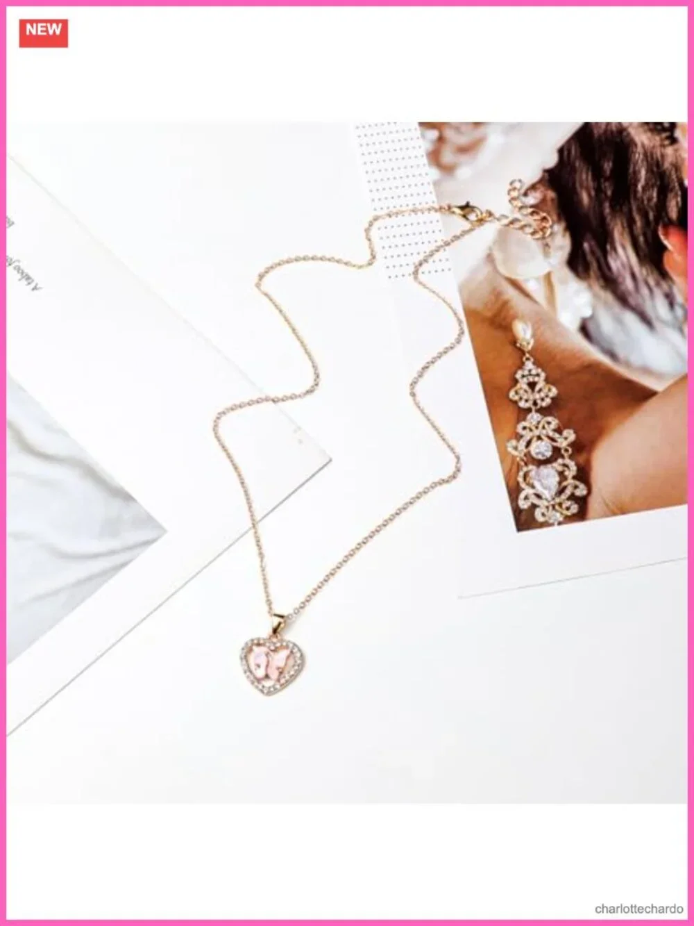 Butterfly Pendant Necklace Acrylic Rhinestone Adjustable Retro Boho Jewelry Gift